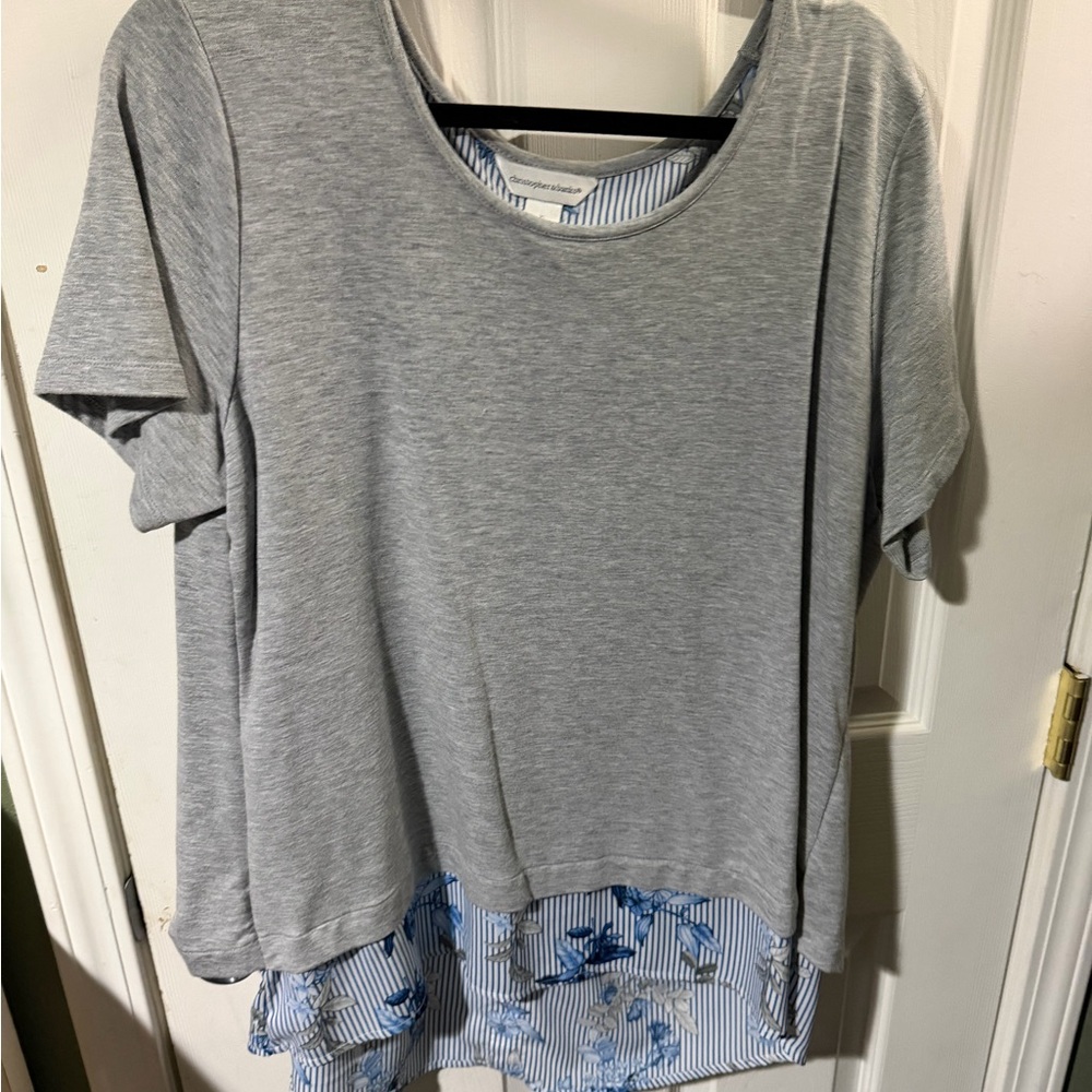 ❣️❄️Christopher & Banks Heather Gray and Blue Layered Tee